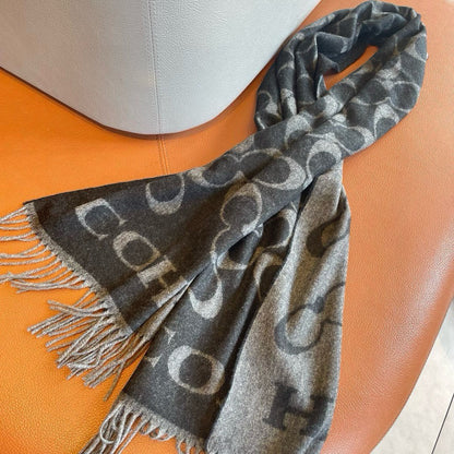 CLASSIC MONOGRAM LOGO WOOL SCARF 195 CM BLACK 413627