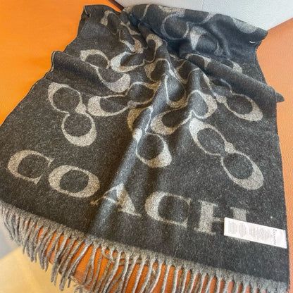 CLASSIC MONOGRAM LOGO WOOL SCARF 195 CM BLACK 413627