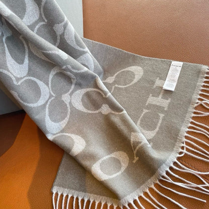 CLASSIC MONOGRAM LOGO WOOL SCARF 195 CM DOVE GRAY 413628