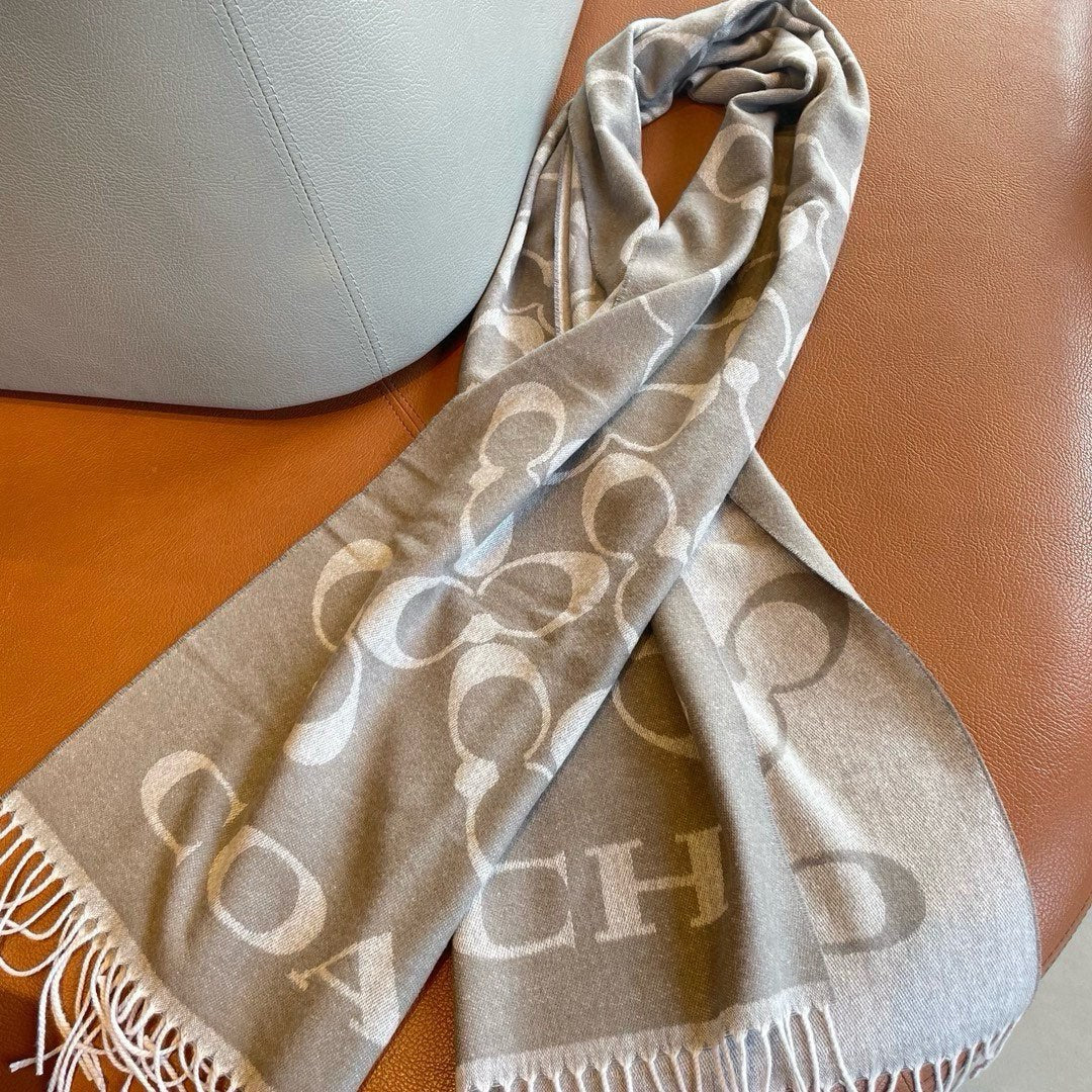 CLASSIC MONOGRAM LOGO WOOL SCARF 195 CM DOVE GRAY 413628