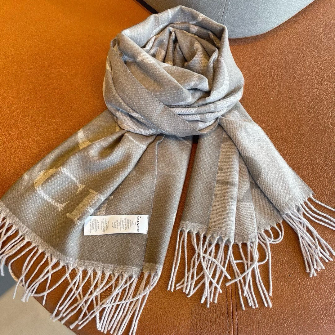 CLASSIC MONOGRAM LOGO WOOL SCARF 195 CM DOVE GRAY 413628