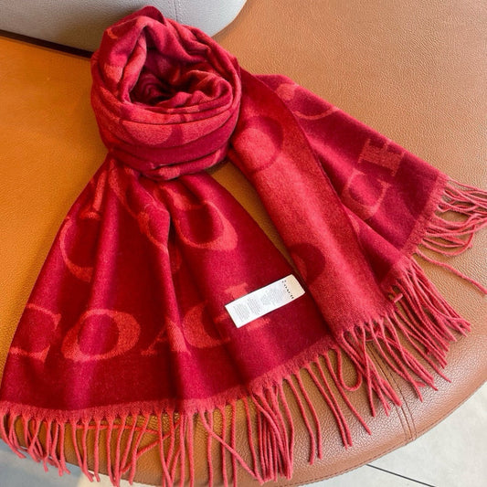 CLASSIC MONOGRAM LOGO WOOL SCARF 195 CM GARNET RED 413629