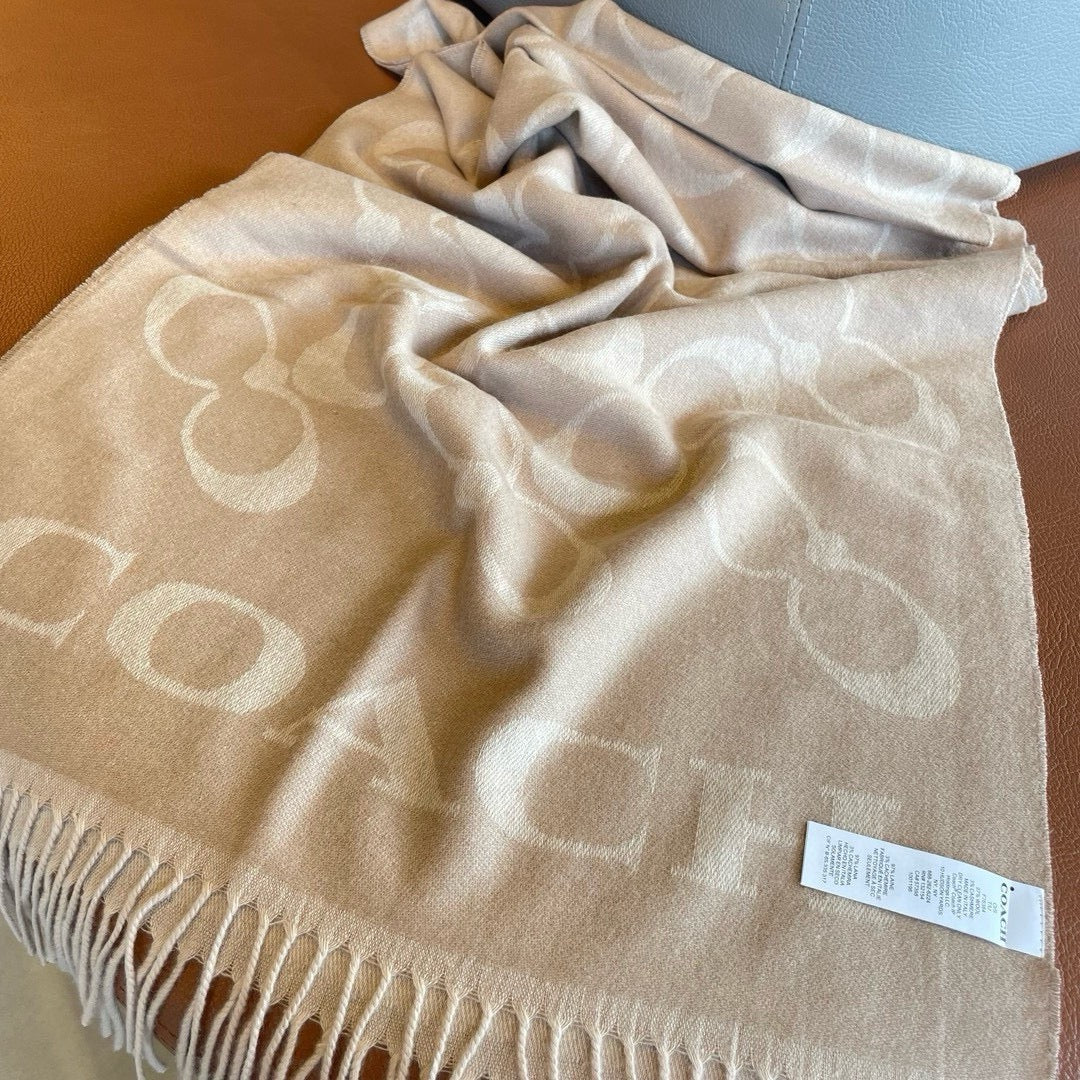 CLASSIC MONOGRAM LOGO WOOL SCARF 195 CM BISQUE BEIGE 413630