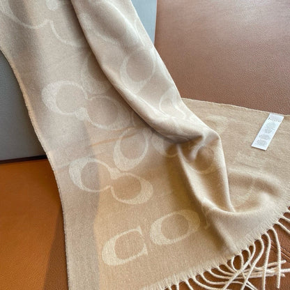 CLASSIC MONOGRAM LOGO WOOL SCARF 195 CM BISQUE BEIGE 413630