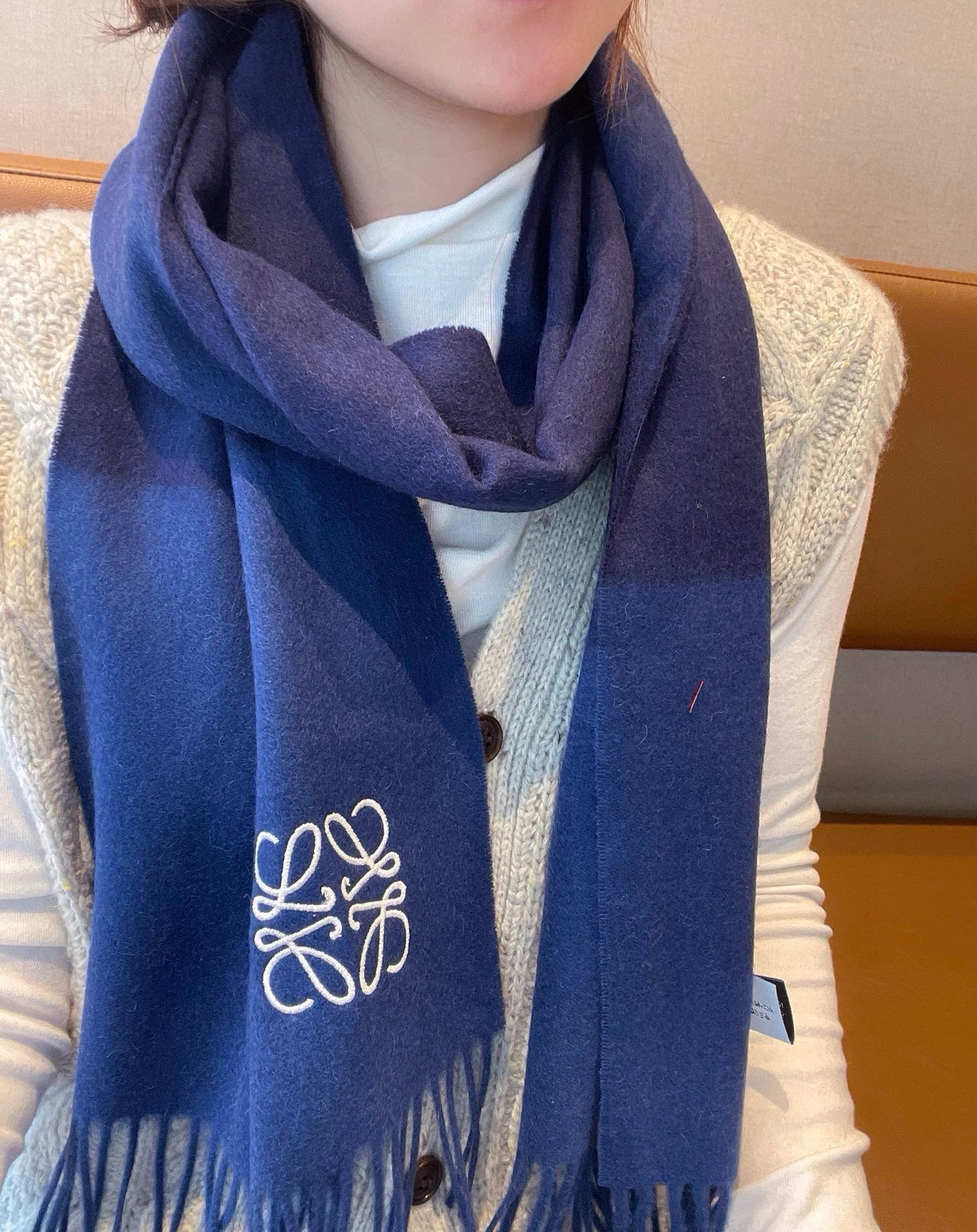 SCARF 180 CM IN COBALT BLUE WOOL AND CASHMERE 415202