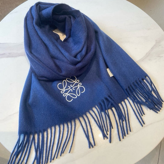 SCARF 180 CM IN COBALT BLUE WOOL AND CASHMERE 415202