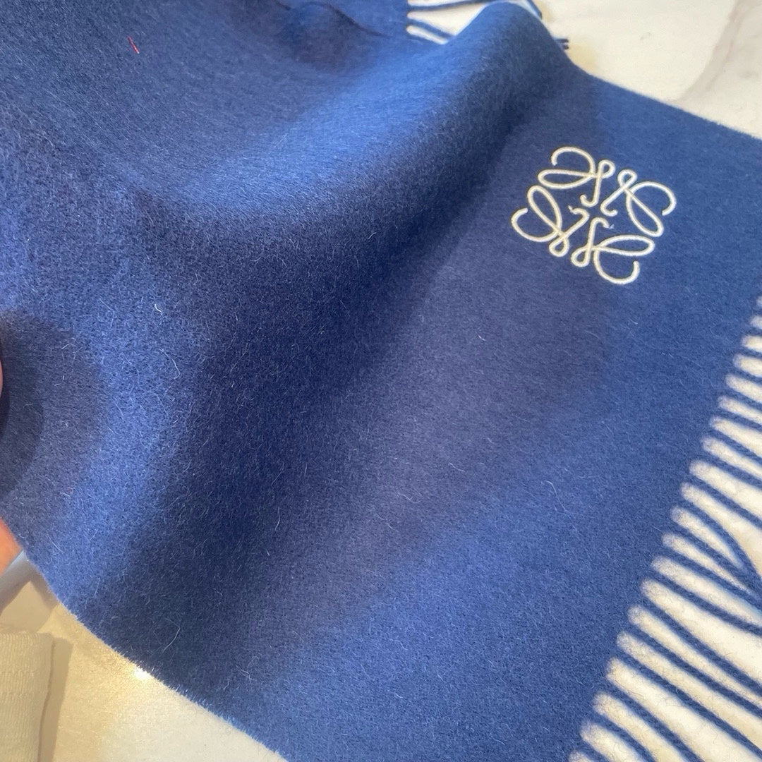 SCARF 180 CM IN COBALT BLUE WOOL AND CASHMERE 415202