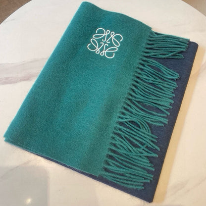 SCARF 180 CM IN TEAL GREEN MIX NAVY BLUE WOOL AND CASHMERE  415204