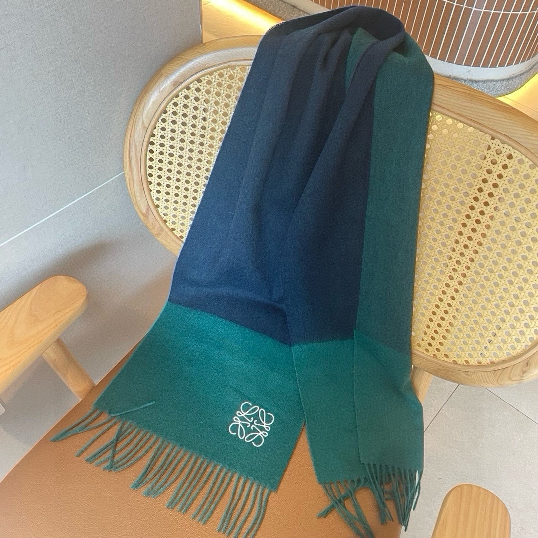 SCARF 180 CM IN TEAL GREEN MIX NAVY BLUE WOOL AND CASHMERE  415204