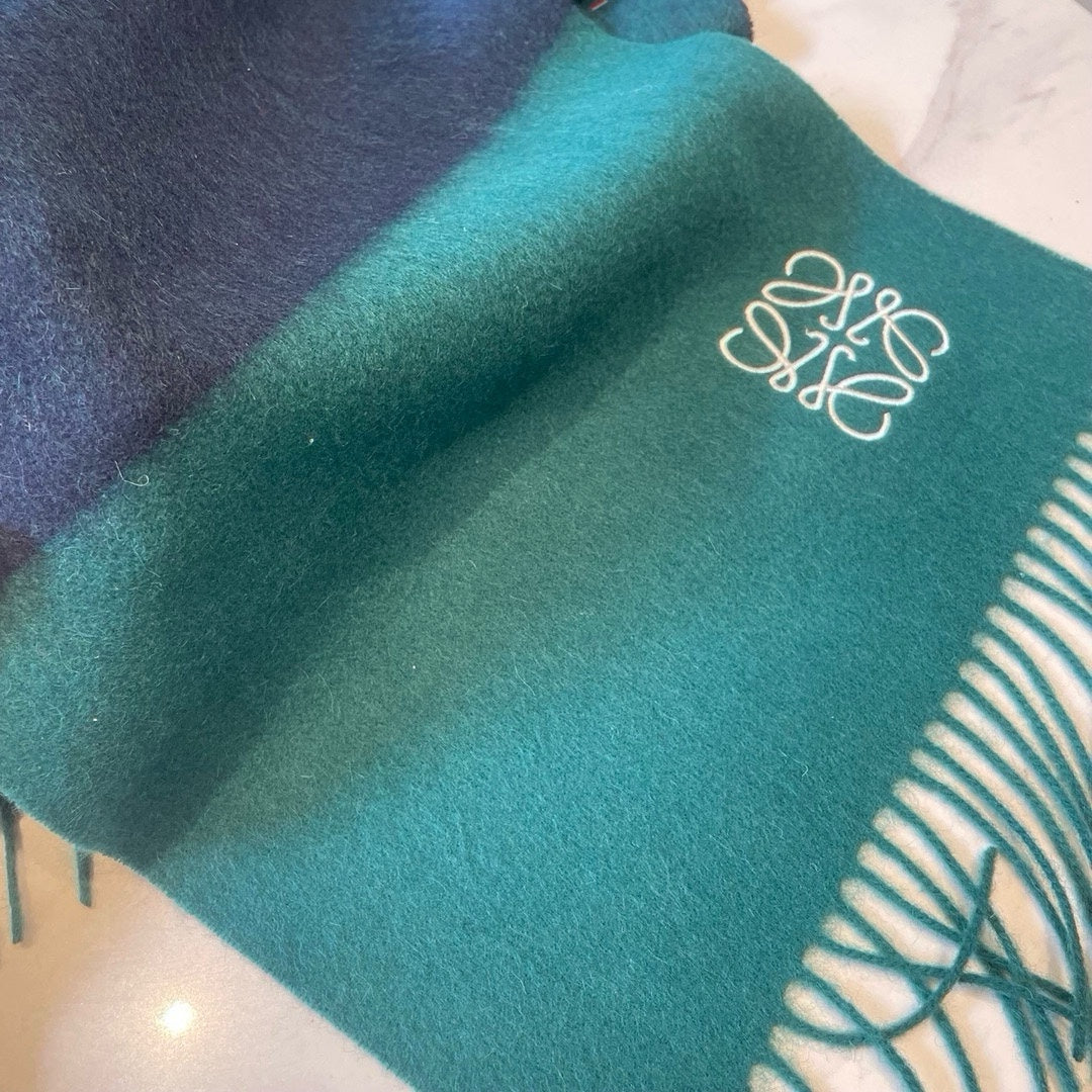 SCARF 180 CM IN TEAL GREEN MIX NAVY BLUE WOOL AND CASHMERE  415204