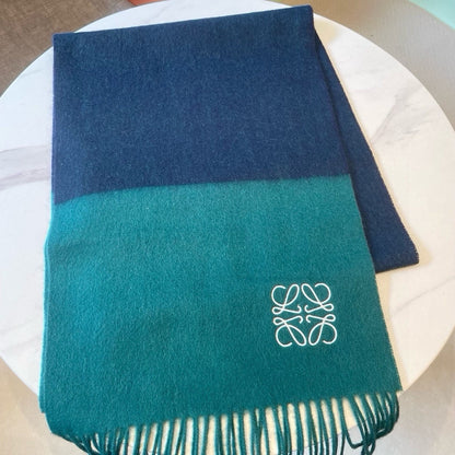 SCARF 180 CM IN TEAL GREEN MIX NAVY BLUE WOOL AND CASHMERE  415204