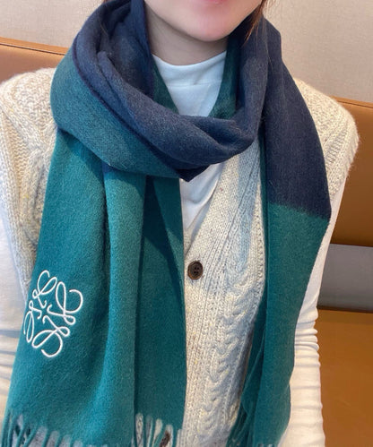 SCARF 180 CM IN TEAL GREEN MIX NAVY BLUE WOOL AND CASHMERE  415204