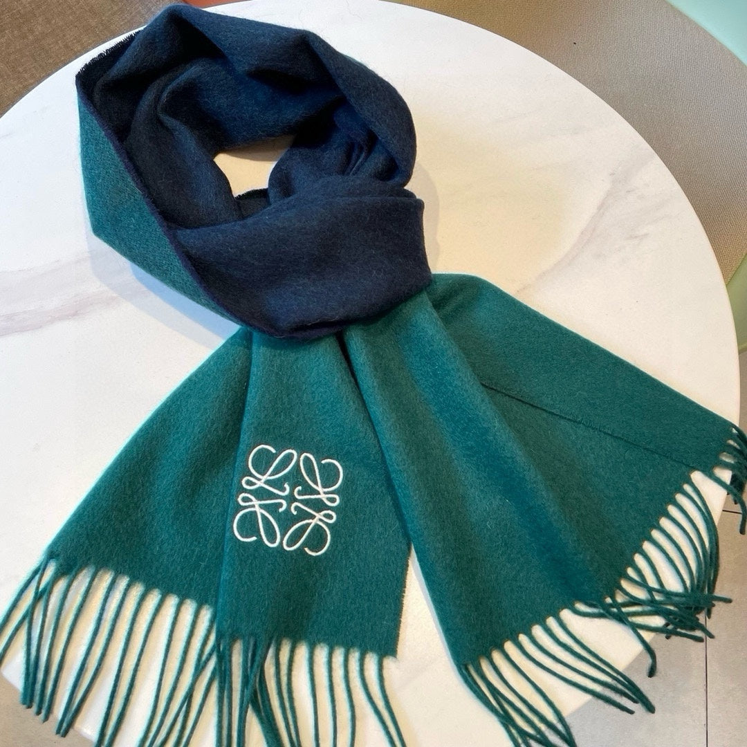 SCARF 180 CM IN TEAL GREEN MIX NAVY BLUE WOOL AND CASHMERE  415204