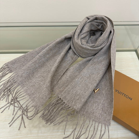 SCARF 200 CM IN PALE GRAY CASHMERE WITH GOLD LOGO 393102