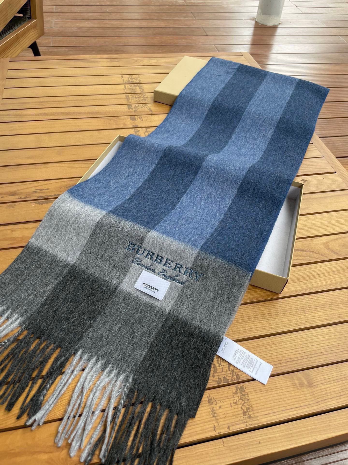 SCARF 180 CM IN NAVY BLUE MIX BLACK CASHMERE 394744