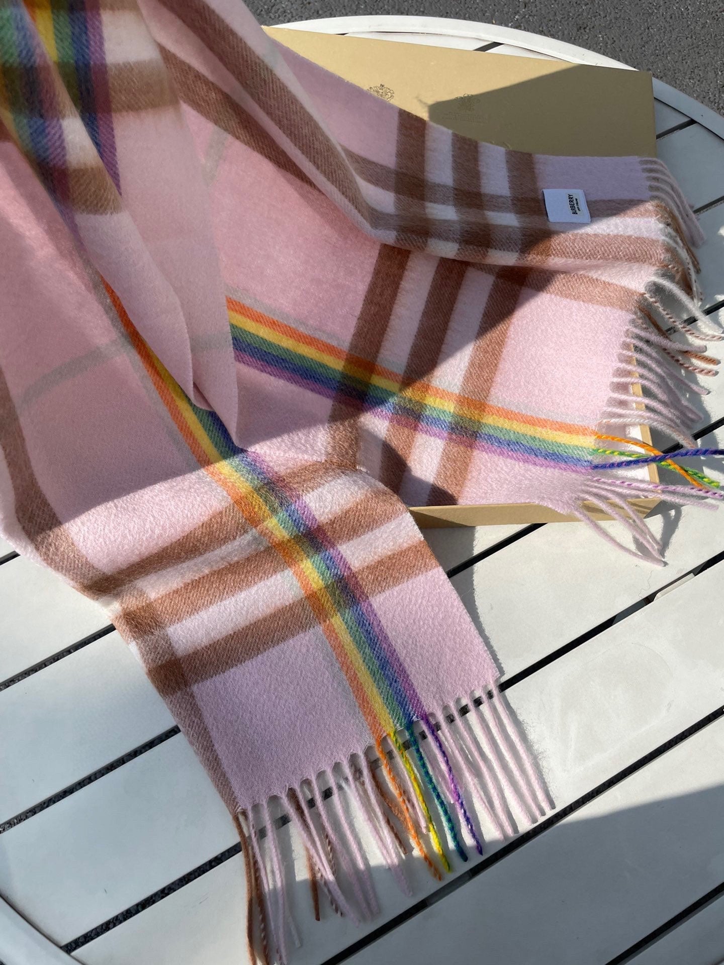 CHECK SCARF 200 CM IN LIGHT PINK MIX CAMEL BROWN CASHMERE 394750