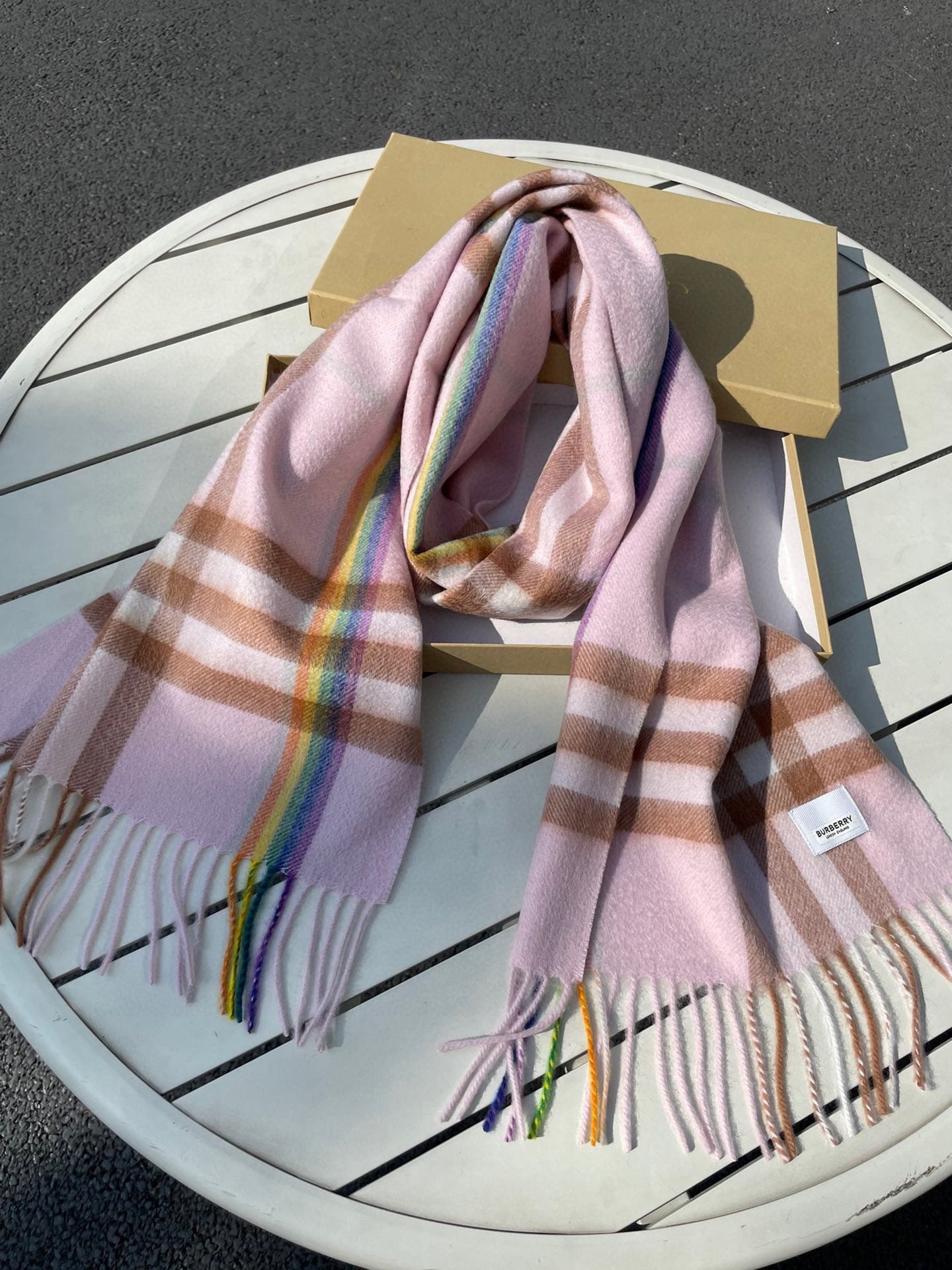 CHECK SCARF 200 CM IN LIGHT PINK MIX CAMEL BROWN CASHMERE 394750