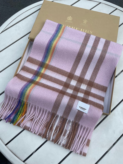 CHECK SCARF 200 CM IN LIGHT PINK MIX CAMEL BROWN CASHMERE 394750