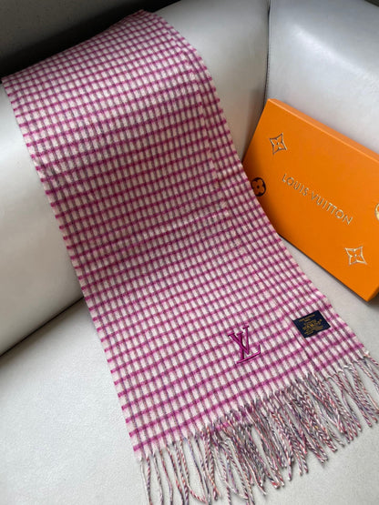 PLAID EMBROIDERY SCARF 180 CM IN BRIGHT PINK CASHMERE 399964