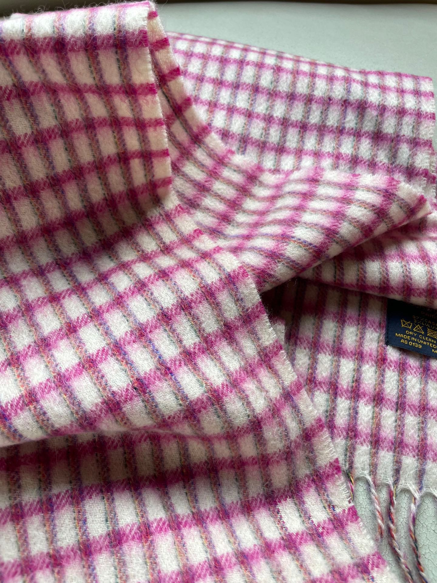 PLAID EMBROIDERY SCARF 180 CM IN BRIGHT PINK CASHMERE 399964