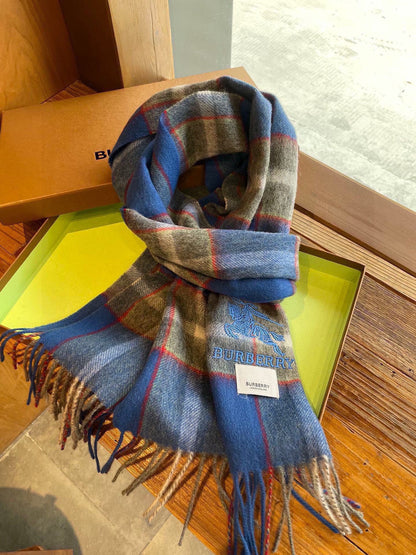 CASHMERE CHECK SCARF BLUE MIX LIGHT GRAY 407521