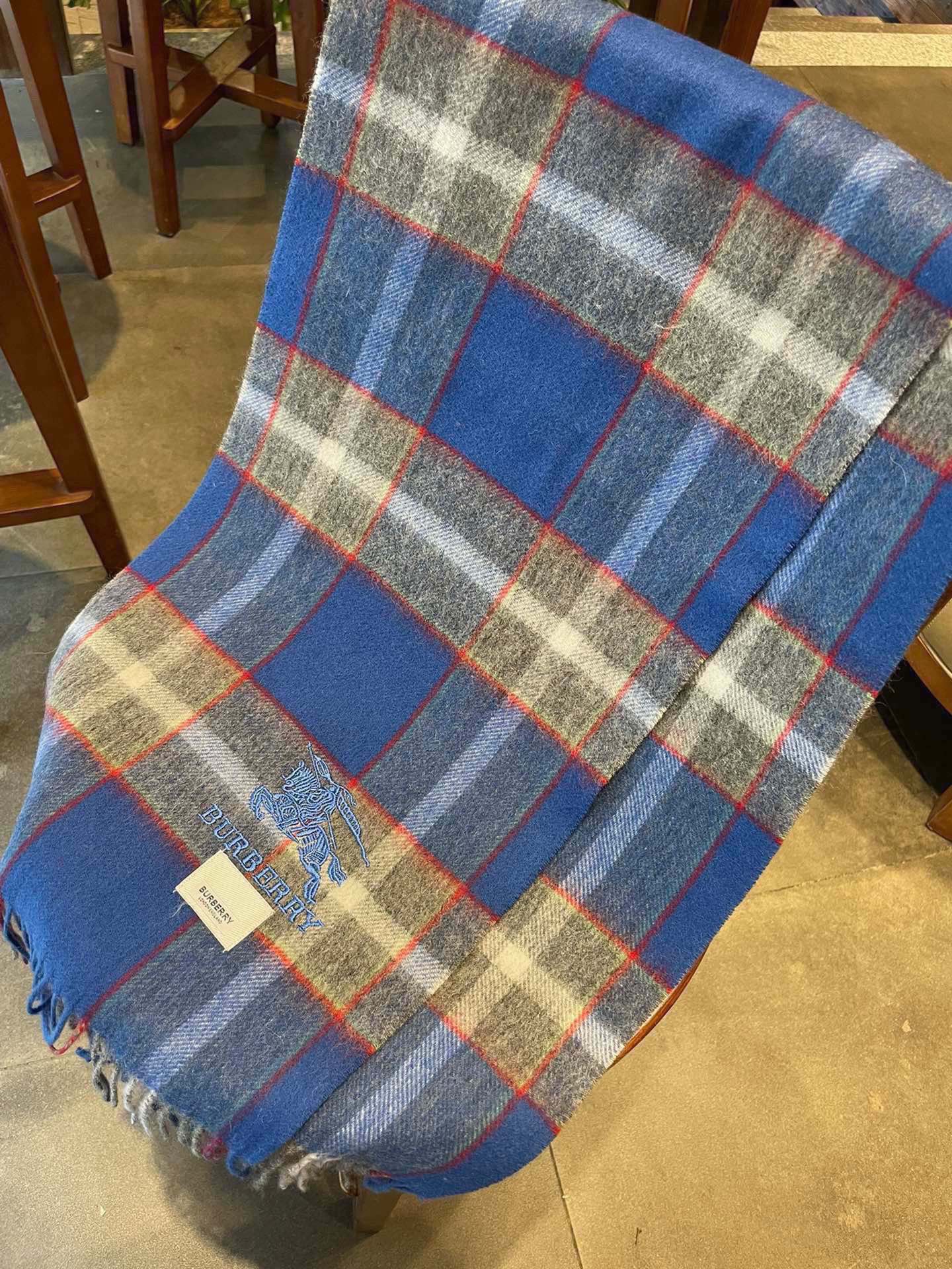 CASHMERE CHECK SCARF BLUE MIX LIGHT GRAY 407521