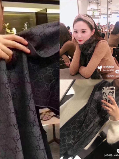 SCARF 180 CM IN BLACK GG PATTERN MONOGRAM WOOL 407525