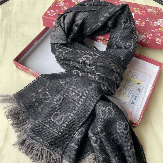 SCARF 180 CM IN BLACK GG PATTERN MONOGRAM WOOL 407525