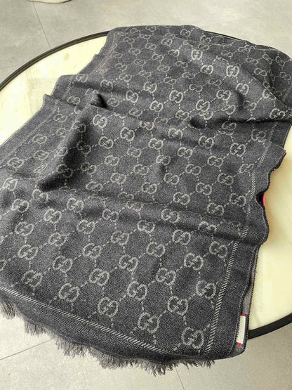 SCARF 180 CM IN BLACK GG PATTERN MONOGRAM WOOL 407525