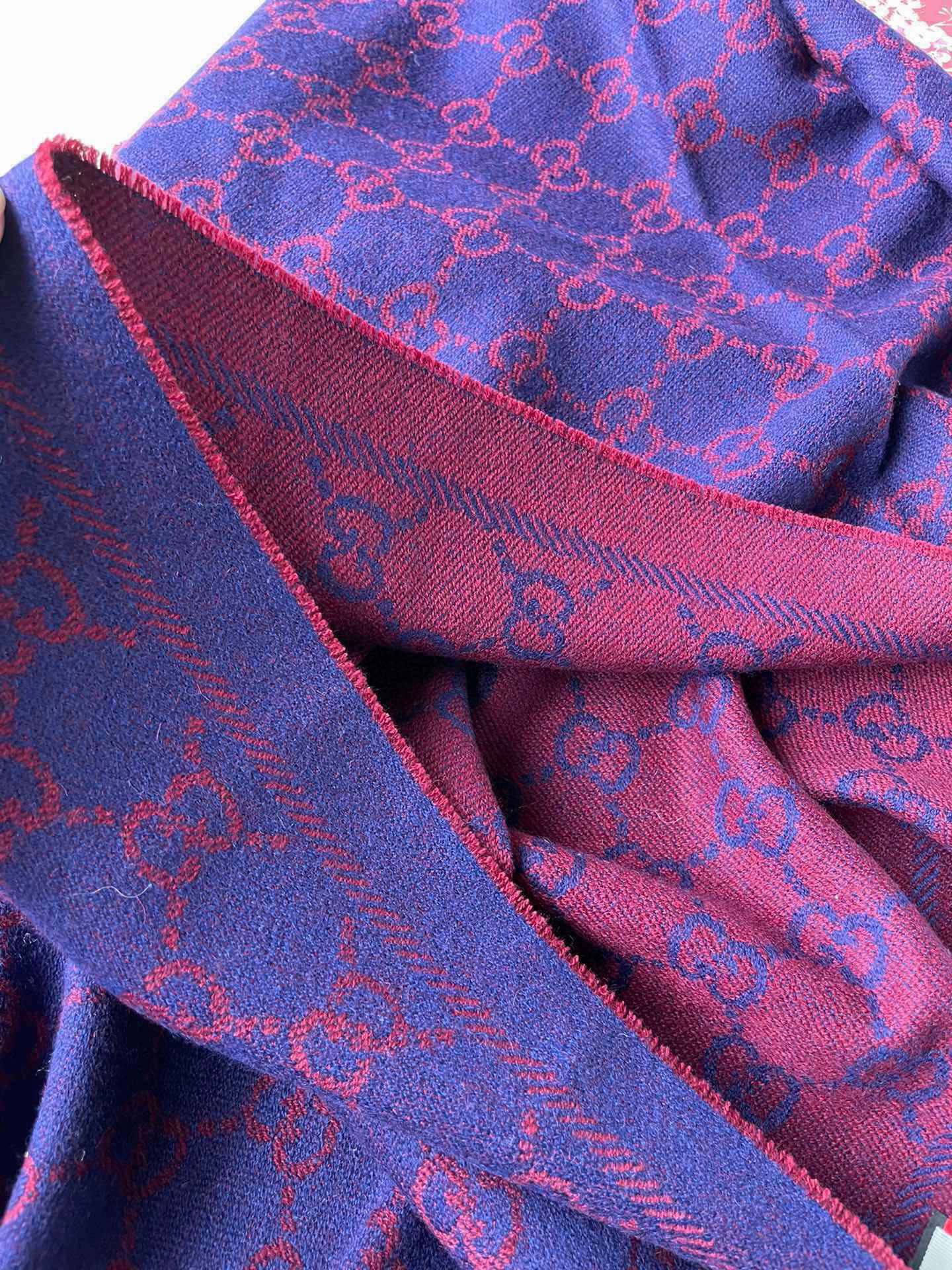 SCARF 180 CM IN VIOLET PURPLE GG PATTERN MONOGRAM WOOL 407526