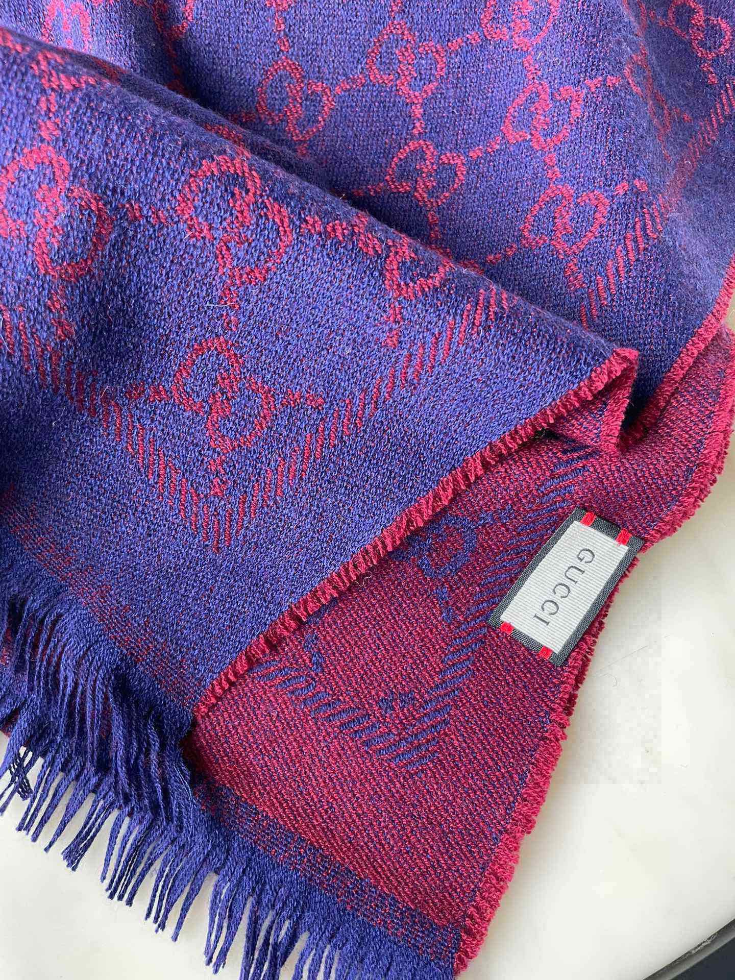 SCARF 180 CM IN VIOLET PURPLE GG PATTERN MONOGRAM WOOL 407526