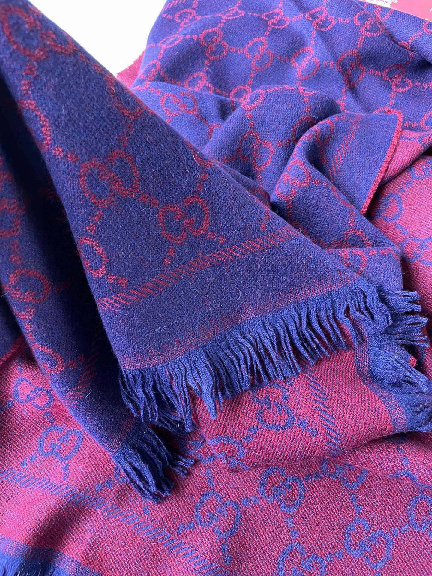 SCARF 180 CM IN VIOLET PURPLE GG PATTERN MONOGRAM WOOL 407526