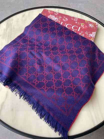 SCARF 180 CM IN VIOLET PURPLE GG PATTERN MONOGRAM WOOL 407526