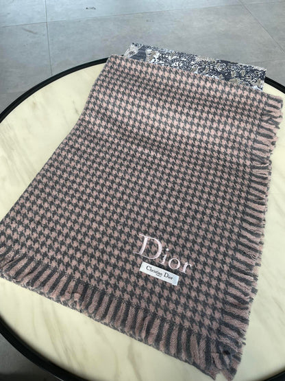 HOUNDSTOOTH SCARF 200 CM IN CAMEL BROWN WOOL 416827