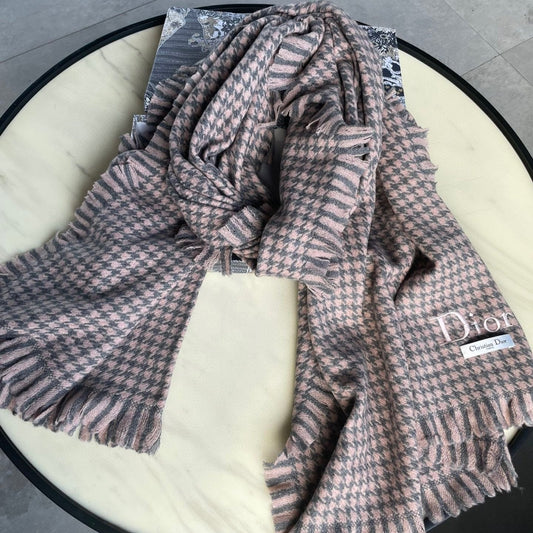 HOUNDSTOOTH SCARF 200 CM IN CAMEL BROWN WOOL 416827