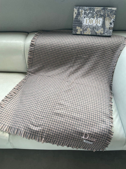 HOUNDSTOOTH SCARF 200 CM IN CAMEL BROWN WOOL 416827