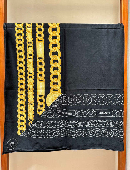 SQUARE SCARF 140 CM IN BLACK MIX GOLD SILK 403987