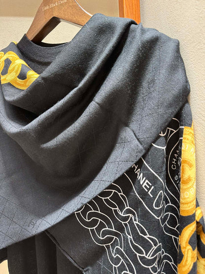 SQUARE SCARF 140 CM IN BLACK MIX GOLD SILK 403987