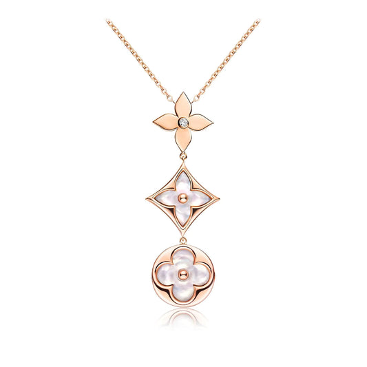 [Royal Jewellery]COLOR BLOSSOM LARIAT NECKLACE PINK GOLD WHITE MOTHER PEARL AND DIAMOND