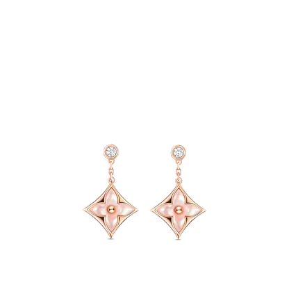 [Royal Jewellery]DOUBLE STAR PINK GOLD MOP DROP EARRINGS
