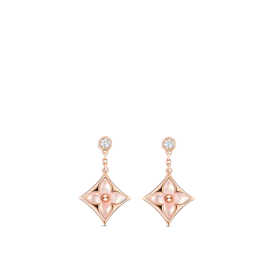 [Royal Jewellery]DOUBLE STAR PINK GOLD MOP DROP EARRINGS
