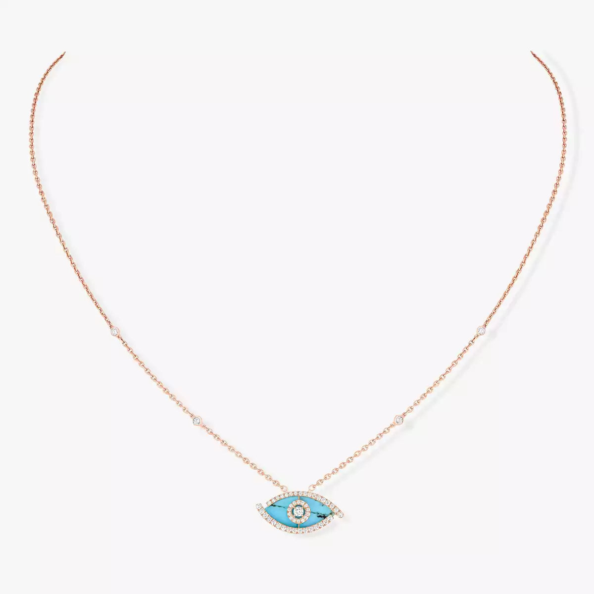 [Royal Jewellery]Lucky Eye Diamond Necklace in Rose Gold and Turquoise
