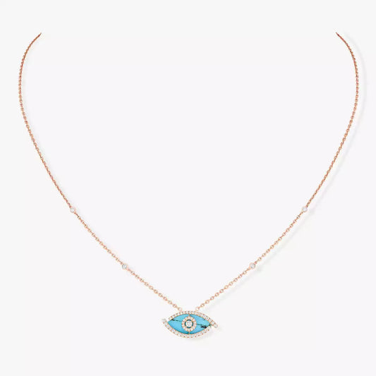 [Royal Jewellery]Lucky Eye Diamond Necklace in Rose Gold and Turquoise