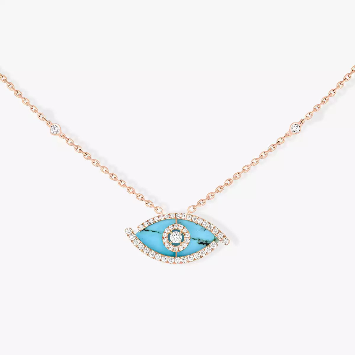 [Royal Jewellery]Lucky Eye Diamond Necklace in Rose Gold and Turquoise