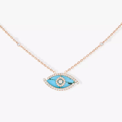 [Royal Jewellery]Lucky Eye Diamond Necklace in Rose Gold and Turquoise