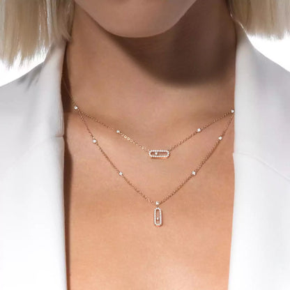 [Royal Jewellery]2 Rows Rose Gold Diamond Pave_ Necklace Move Uno