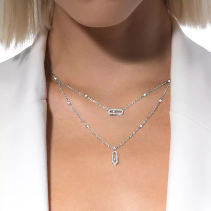 [Royal Jewellery]2 Rows Rose Gold Diamond Pave_ Necklace Move Uno