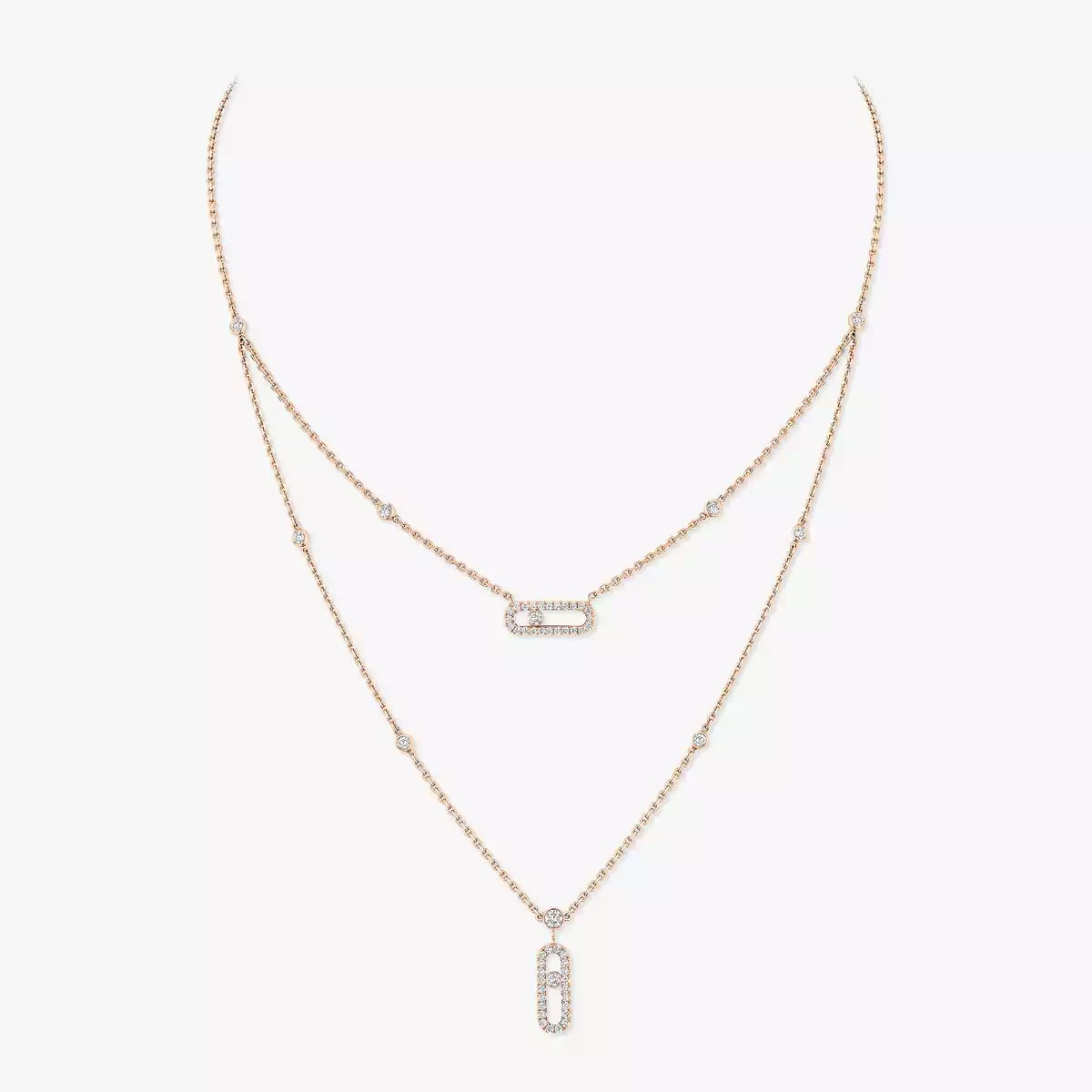 [Royal Jewellery]2 Rows Rose Gold Diamond Pave_ Necklace Move Uno