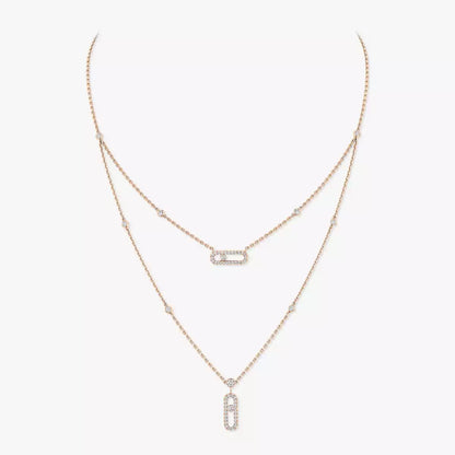 [Royal Jewellery]2 Rows Rose Gold Diamond Pave_ Necklace Move Uno