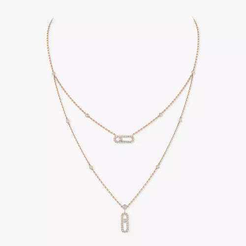 [Royal&Vicky]2 Rows Rose Gold Diamond Pave_ Necklace Move Uno